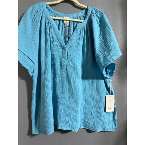 Joie Women's Light Blue Gauze Cotton Blouse Size 1X With Button Front - Picture 6 of 7